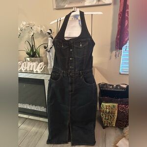 Black Denim Halter Dress